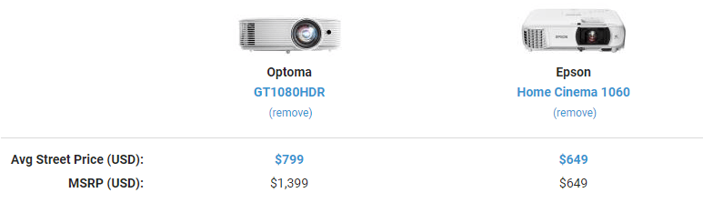 Projector under $1000: Epson Home Cinema 1060 vs Optoma GT 1080HDR 