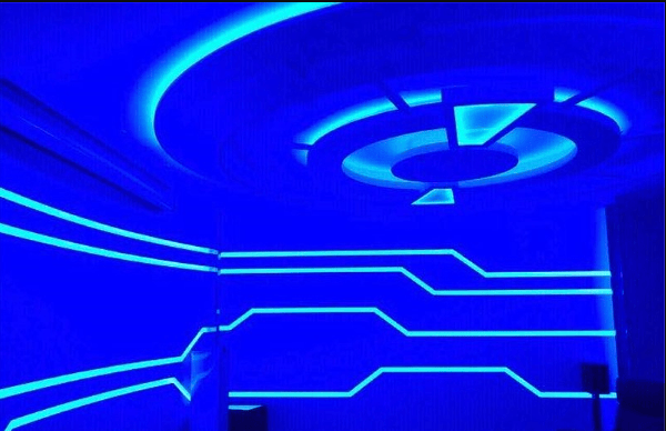 home theater with the theme of blue spaceship