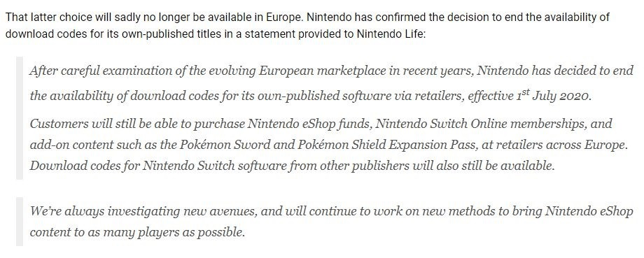 Nintendo forbids European retailers selling game digital games from July 1st