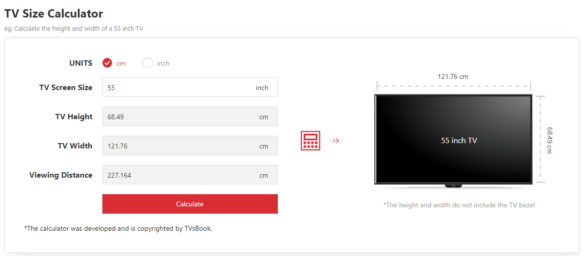 TV size calculator