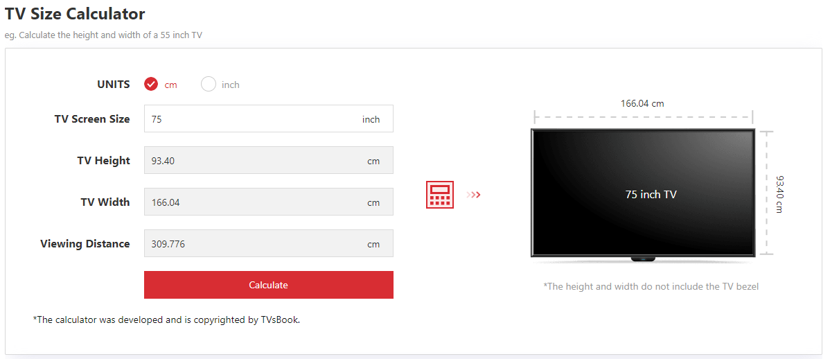 TV size calculator