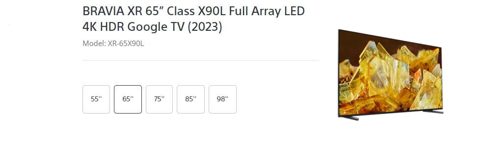 Sony X90L TV sizes