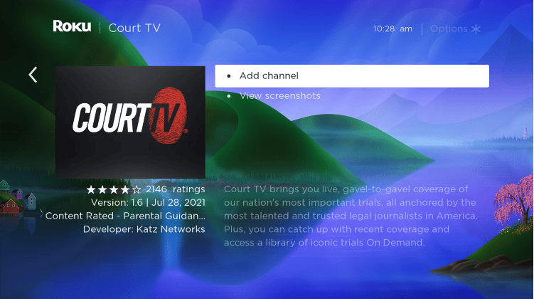 add court tv app to roku