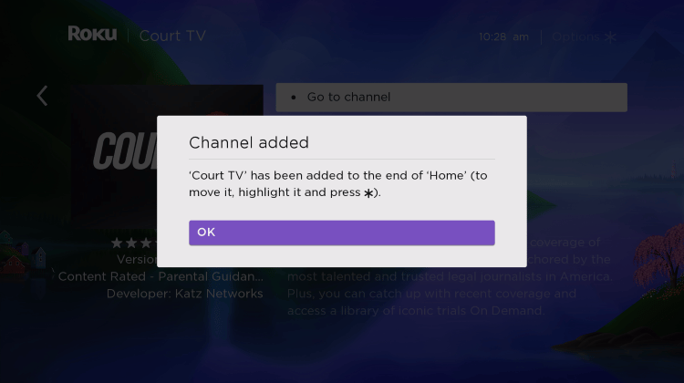 add court tv to roku successed