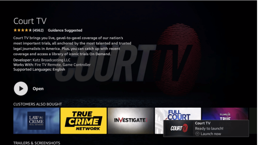 launch court tv app on firestick