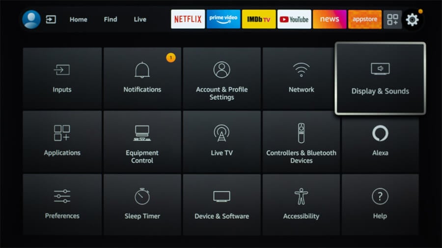 Choose “Display and Sounds” on toshiba fire tv.jpg