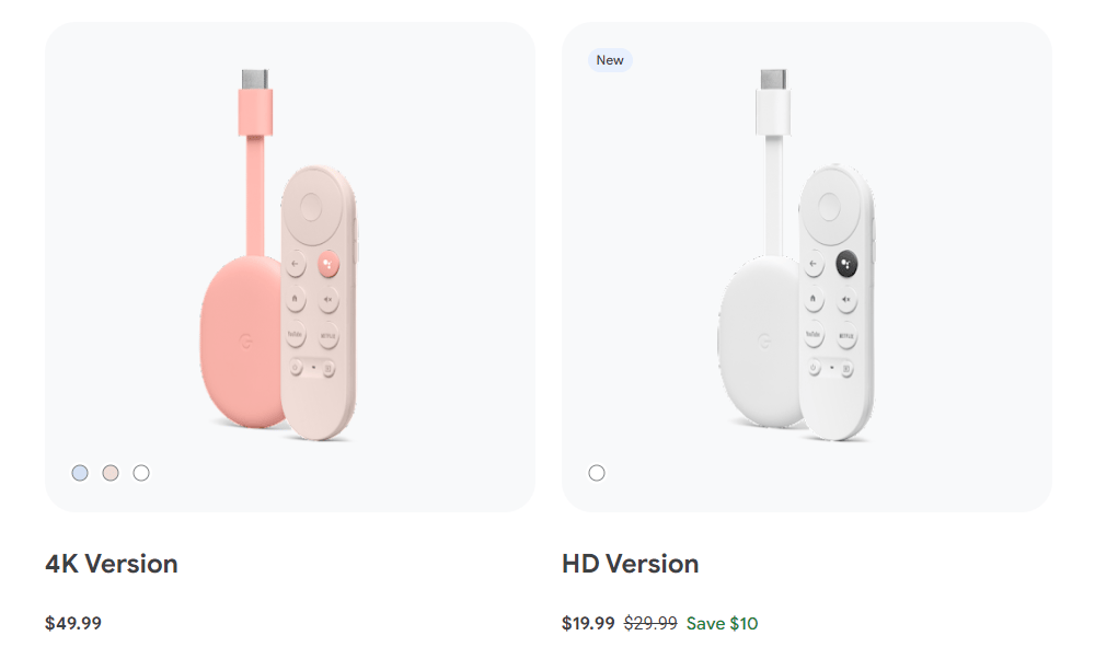 Chromecast with Google TV 4K VS HD Price.png