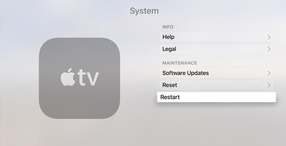 Restart Apple TV 4K