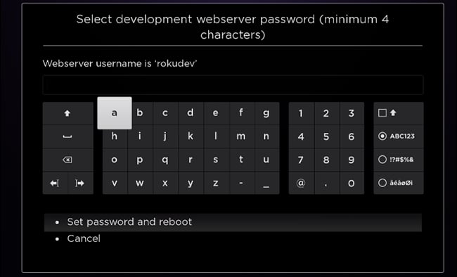 roku developer webserver password.png