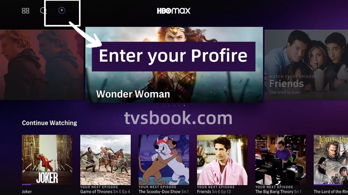 select your Profile on hbo max home screen.jpg