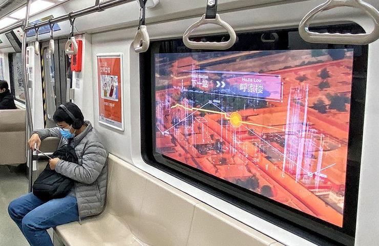 Transparent TV (smart window) appeared on train in Shenzhen City, China