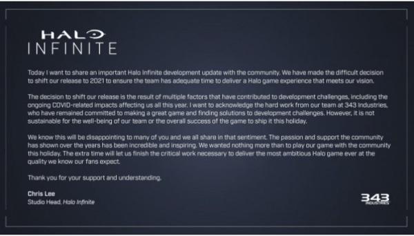 Lastest news about Xbox Series X/S and Halo Infinite postponed